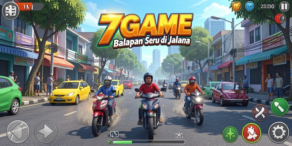 Tangkapan layar menunjukkan aksi balapan yang intens di jalanan.