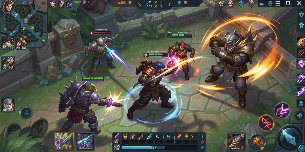 Tangkapan layar gameplay ARWANATOTO, menampilkan aksi seru dalam pertempuran MOBA.
