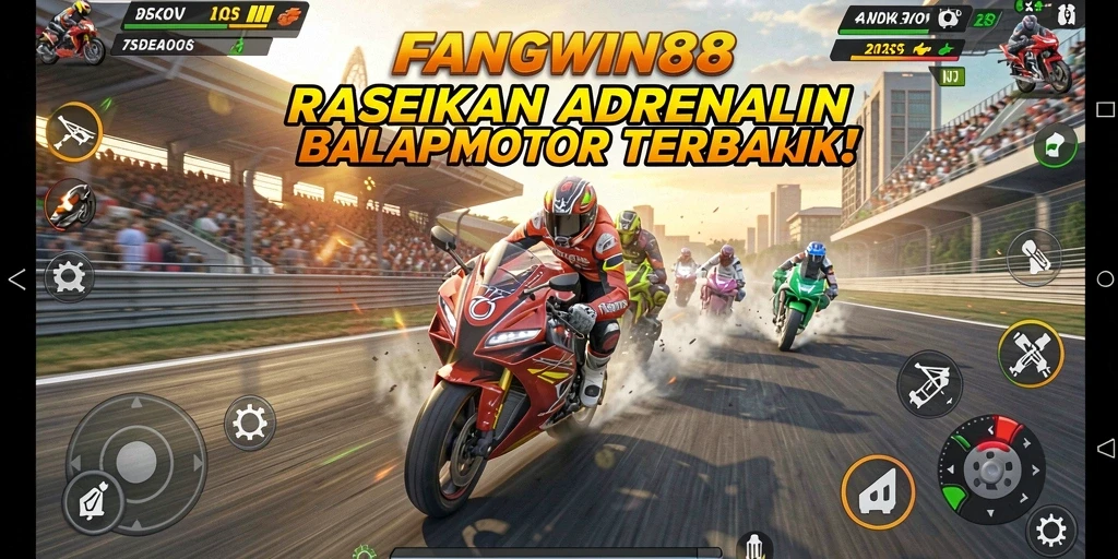 Tampilan gameplay FANGWIN88 saat balapan motor yang mendebarkan.