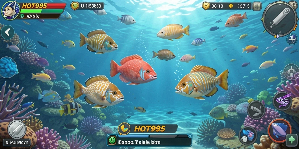 Tangkapan layar gameplay HOT985 yang seru dengan aksi tembak ikan.