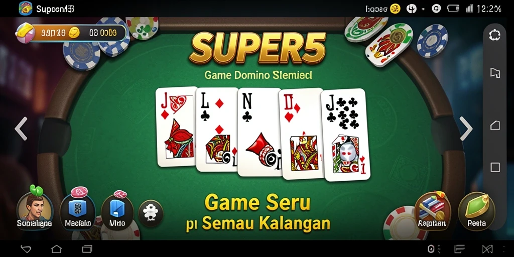 Tampilan gameplay mendebarkan dari aplikasi SUPER5 dengan desain domino yang menarik.