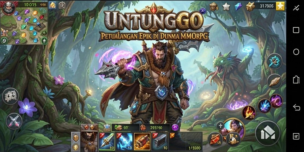 Tampilan gameplay UNTUNGGO dengan pertarungan seru di dunia fantasi.