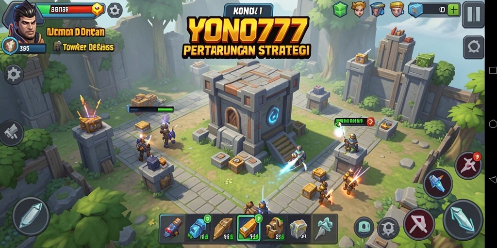 Tampilan gameplay YONO777 dalam pertempuran Tower Defense yang mendebarkan.
